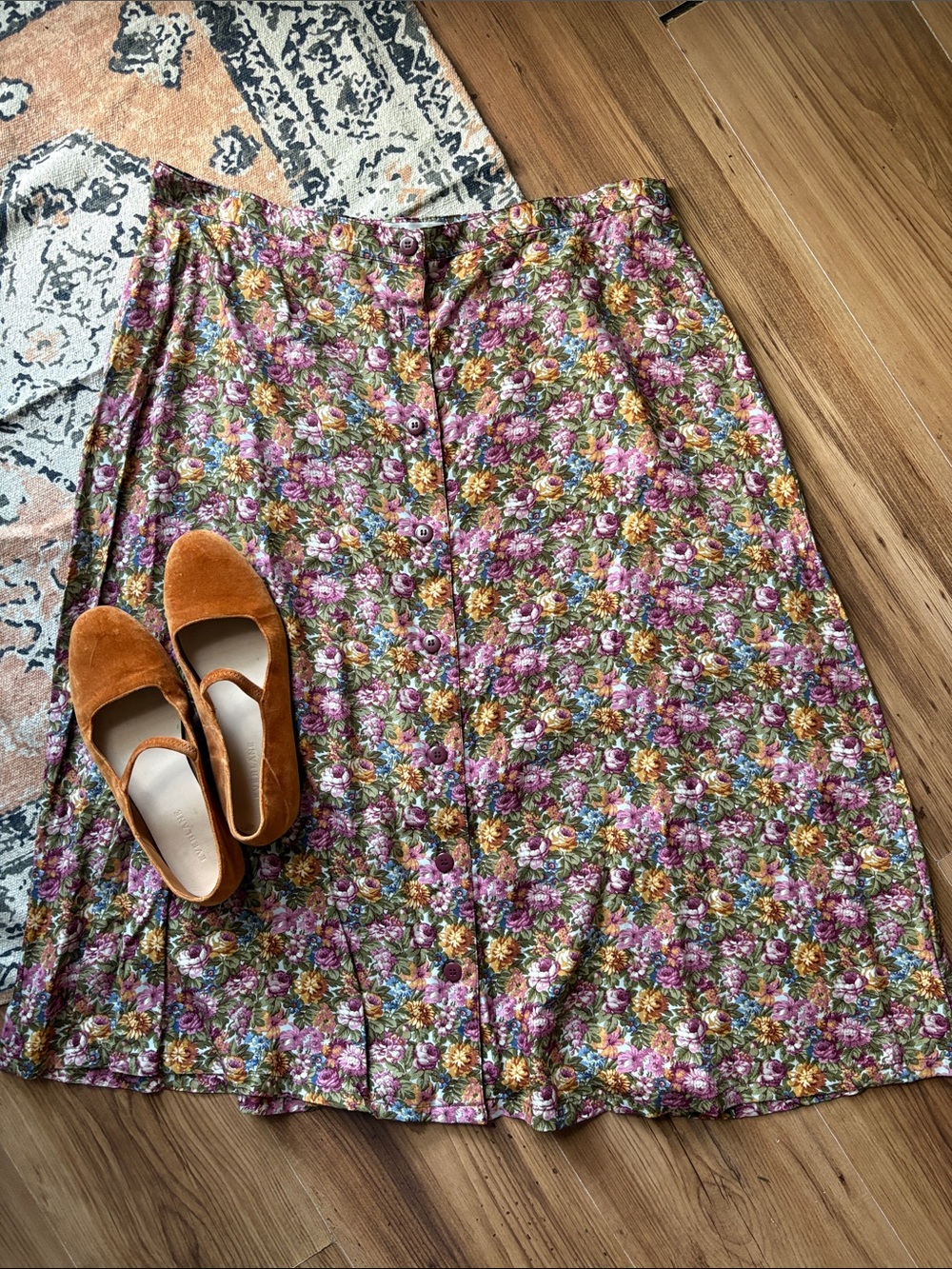 Floral Button Down Midi Skirt
